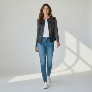 NWT Peter Nygard Knit/Leather Full Zip Flower Embellished Jacket Size M